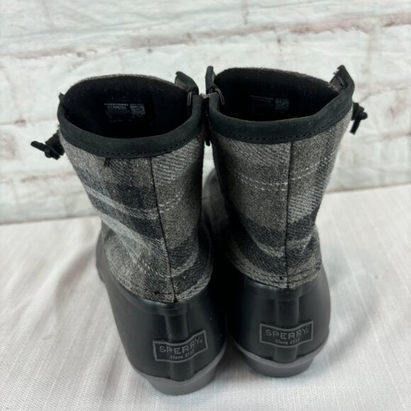 Sperry Women's 9.5 Charcoal Saltwater Wool Plaid Waterproof Duck Boots - Picture 9 of 13